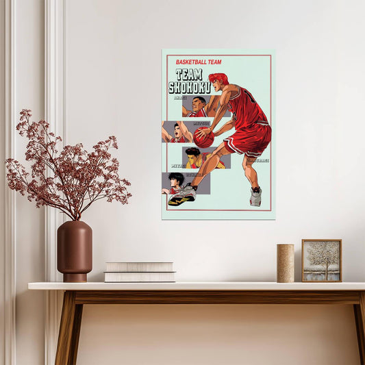 Slam Dunk Team Shohoku Action | Anime Poster | Basketball Manga Print - Anime Poster