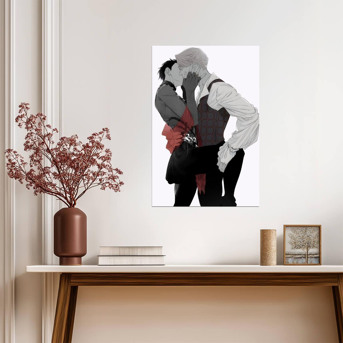 Yuri on Ice Yuuri & Victor Kiss Scene | Anime Poster | Yaoi Style Romance Print - Anime Poster