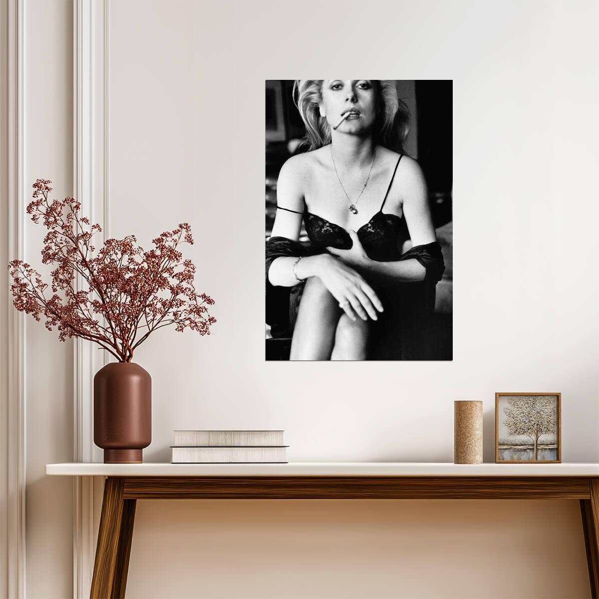 Catherine Deneuve in Lace Outfit Poster | Black and White Portrait Print - Celebrities Poster