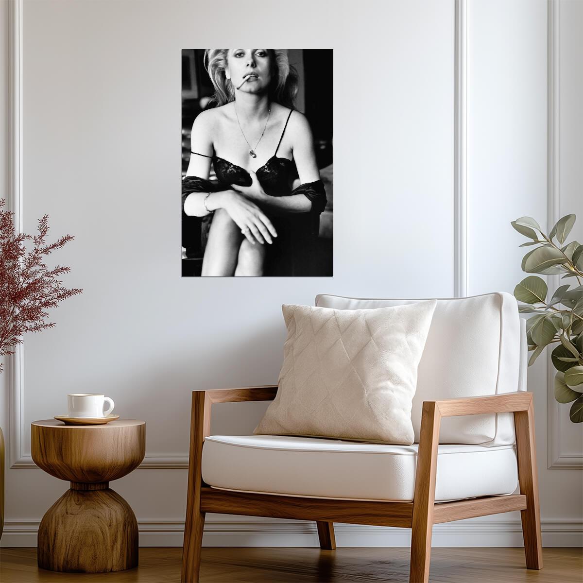 Catherine Deneuve in Lace Outfit Poster | Black and White Portrait Print - Celebrities Poster