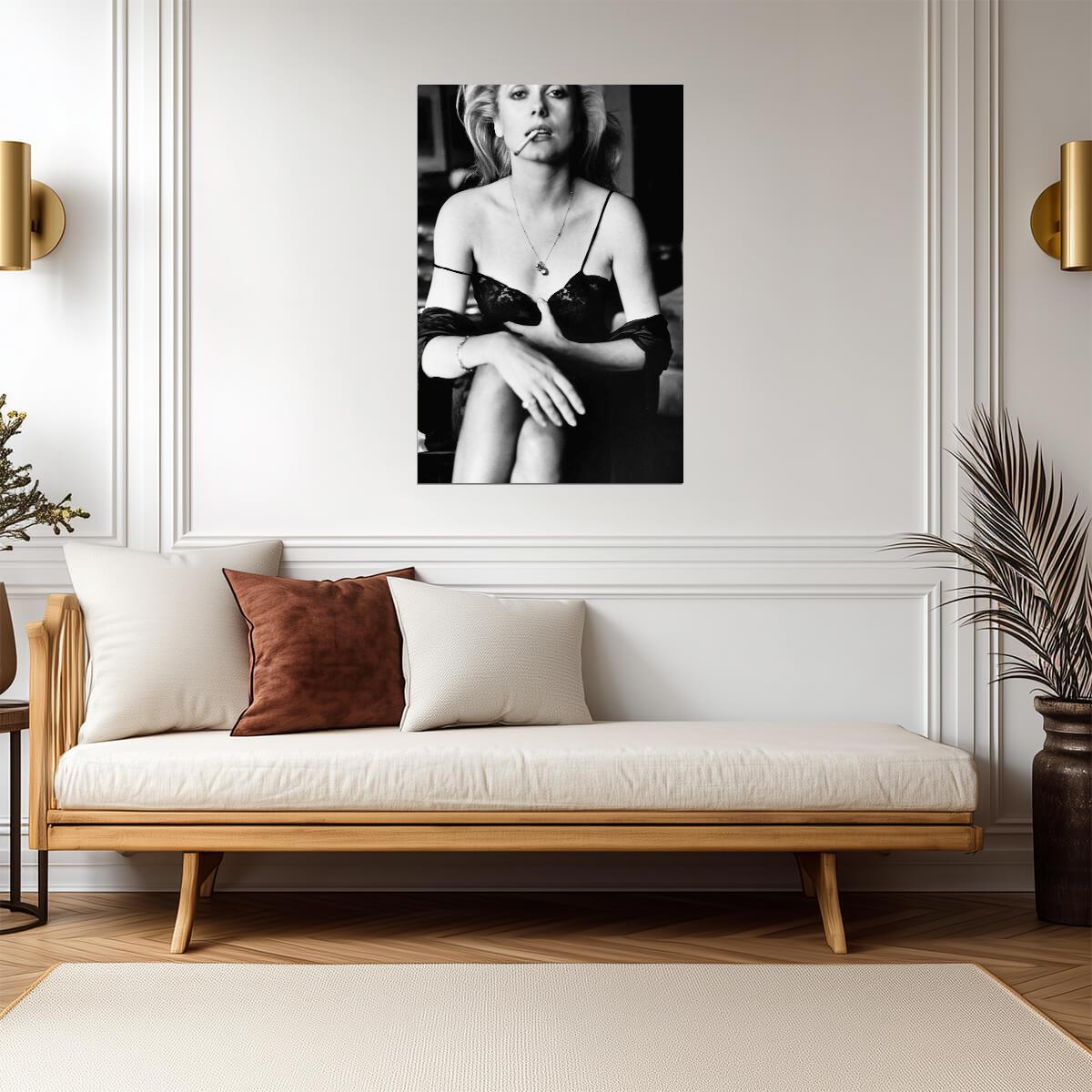 Catherine Deneuve in Lace Outfit Poster | Black and White Portrait Print - Celebrities Poster