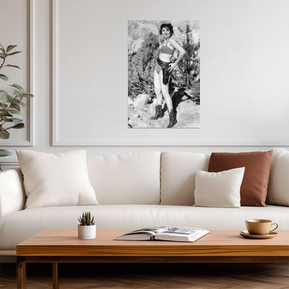 Gina Lollobrigida in Bikini and Cowboy Boots Poster | Black and White Print - Celebrities Poster