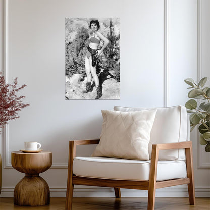 Gina Lollobrigida in Bikini and Cowboy Boots Poster | Black and White Print - Celebrities Poster