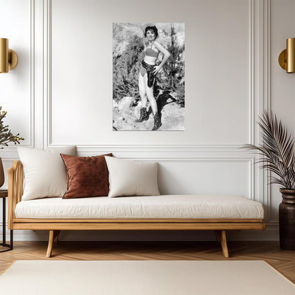 Gina Lollobrigida in Bikini and Cowboy Boots Poster | Black and White Print - Celebrities Poster