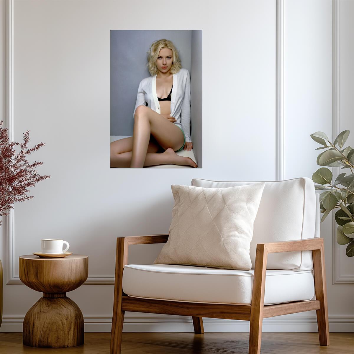 Scarlett Johansson in Black Lingerie Poster | Sexy Actress Wall Art Print - Celebrities Poster