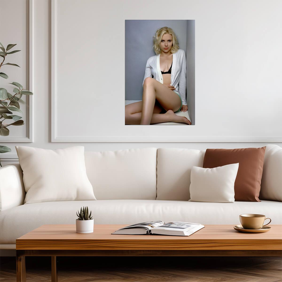 Scarlett Johansson in Black Lingerie Poster | Sexy Actress Wall Art Print - Celebrities Poster