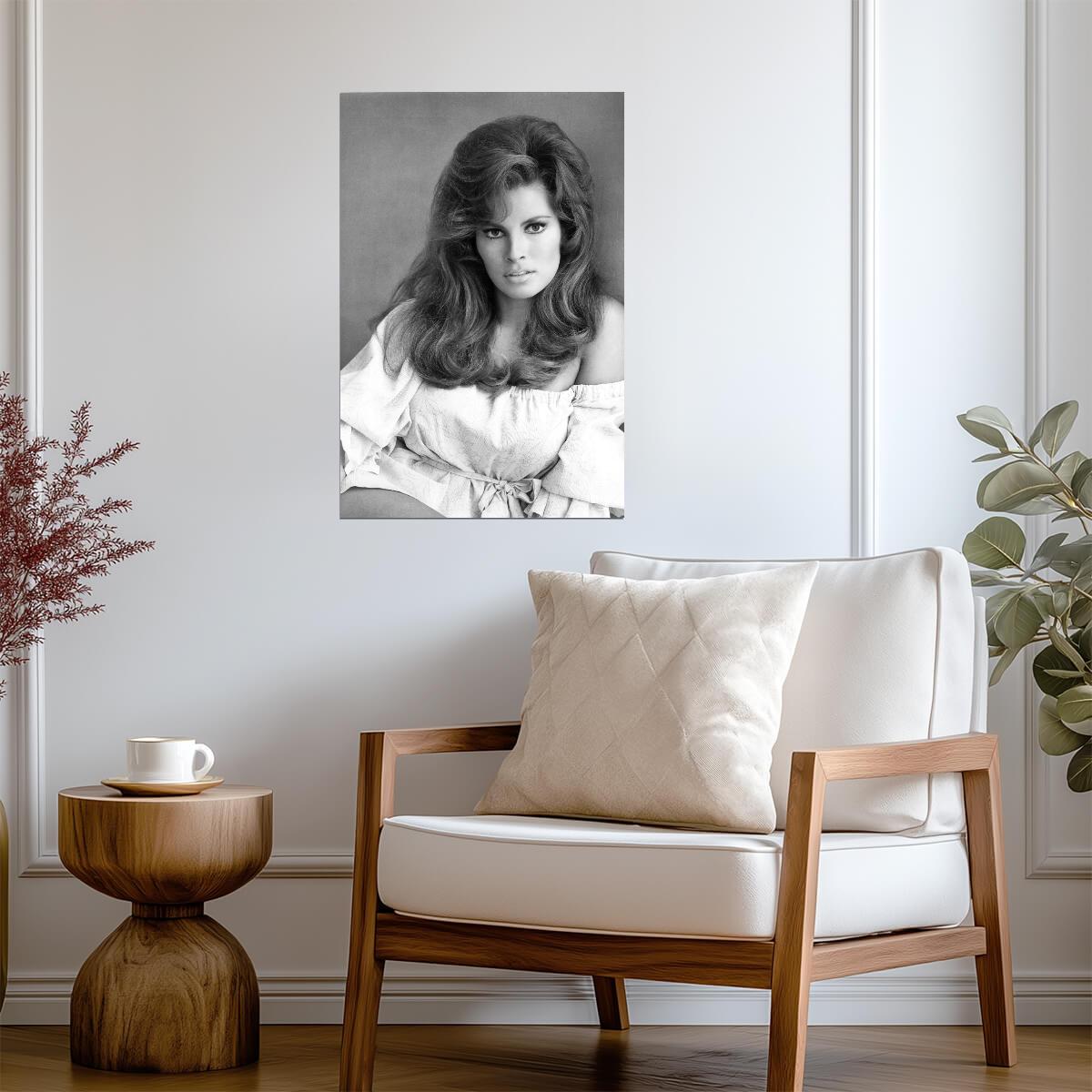 Raquel Welch Black and White Portrait Poster | Actress Wall Art Print - Celebrities Poster