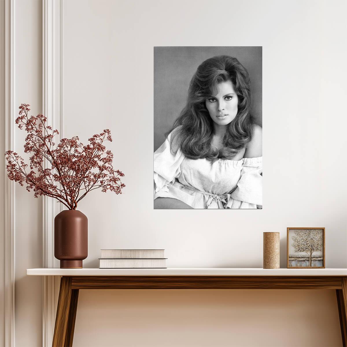 Raquel Welch Black and White Portrait Poster | Actress Wall Art Print - Celebrities Poster