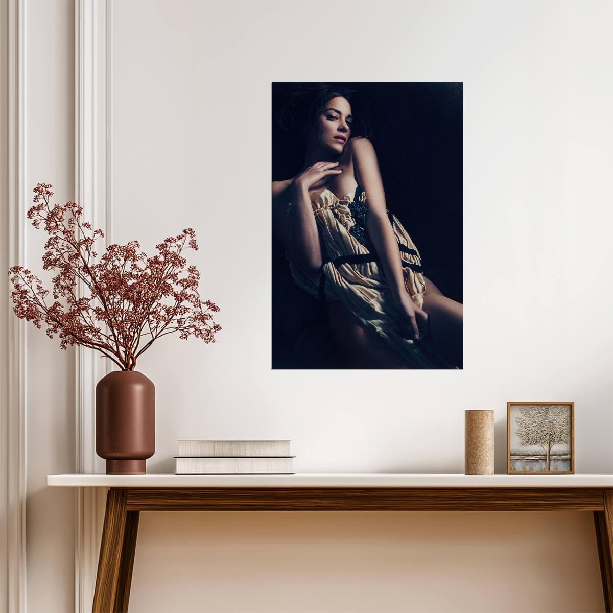 Marion Cotillard in Dress Poster | Seated Portrait Wall Art Print - Celebrities Poster
