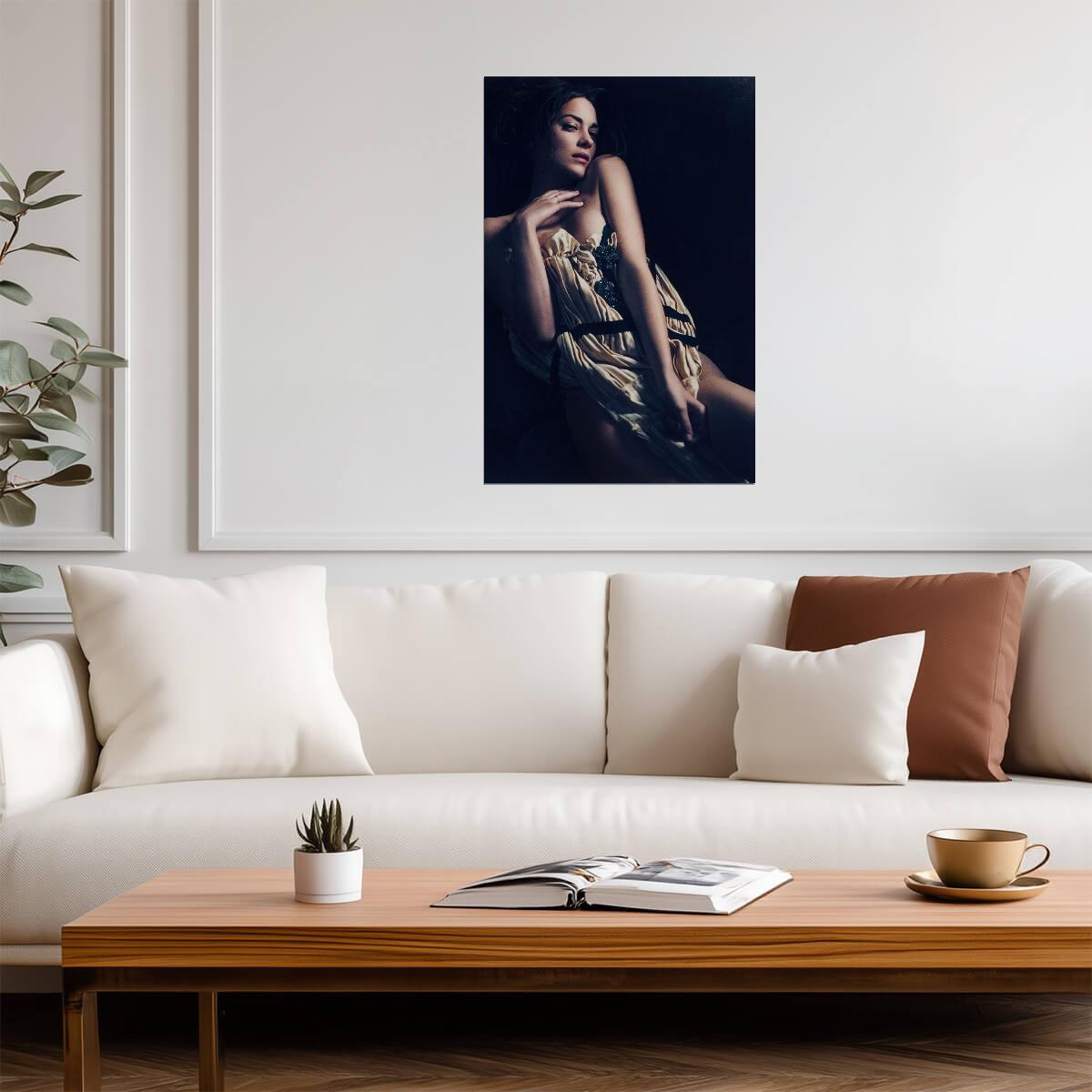 Marion Cotillard in Dress Poster | Seated Portrait Wall Art Print - Celebrities Poster