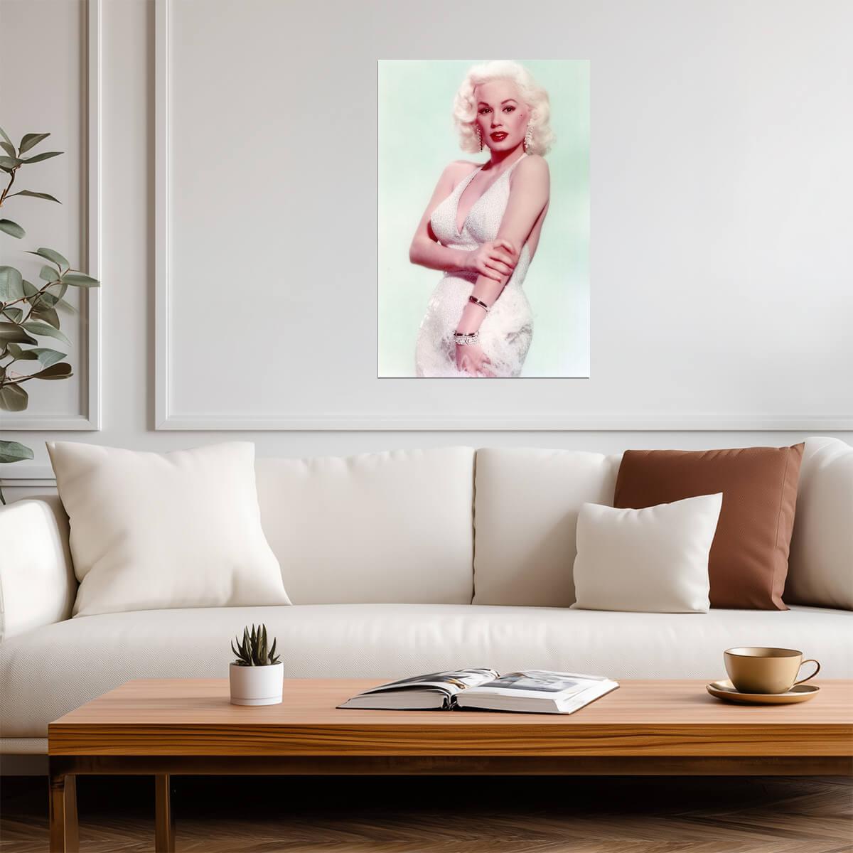 Mamie Van Doren in White Dress with Red Lipstick Poster | Actress Print - Celebrities Poster