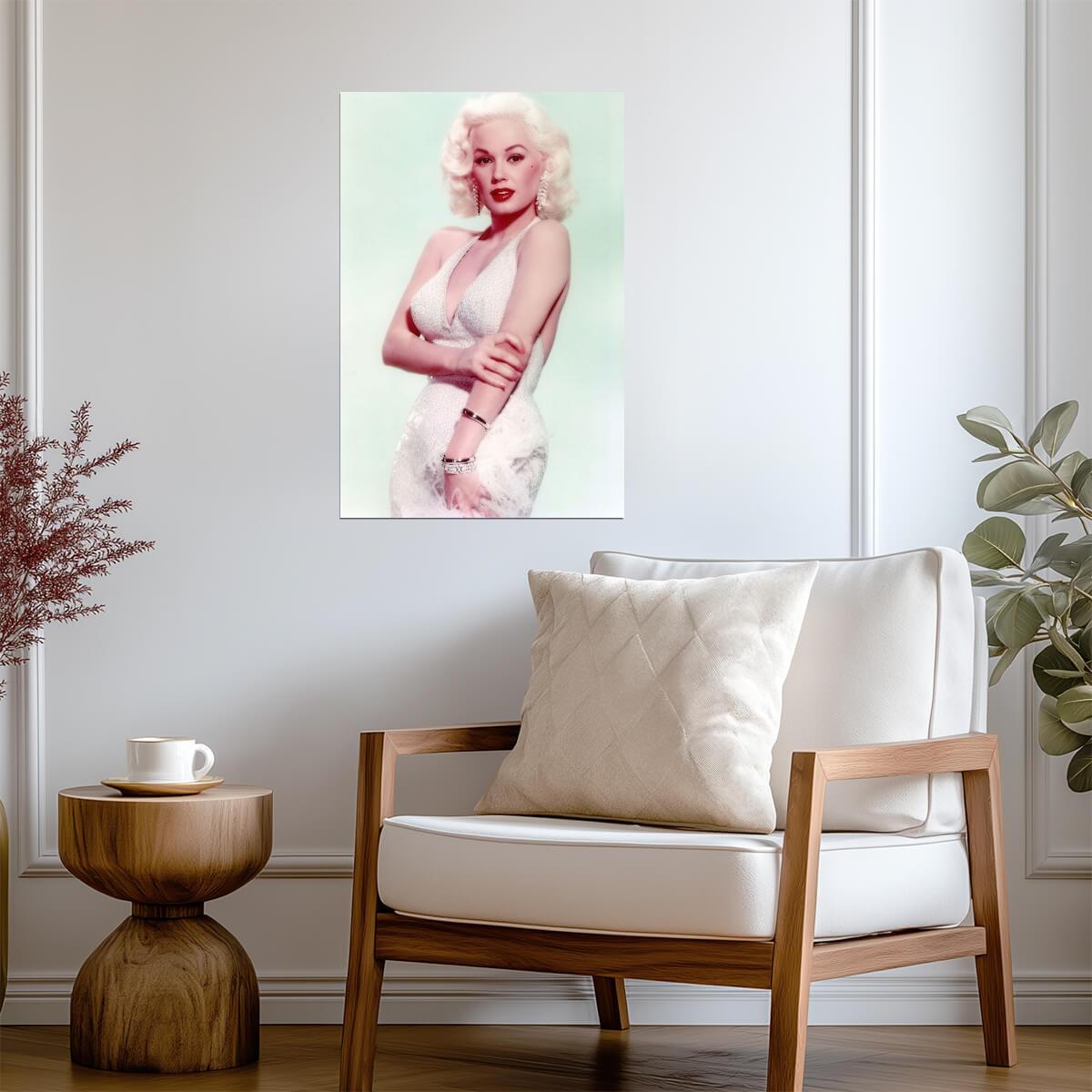 Mamie Van Doren in White Dress with Red Lipstick Poster | Actress Print - Celebrities Poster