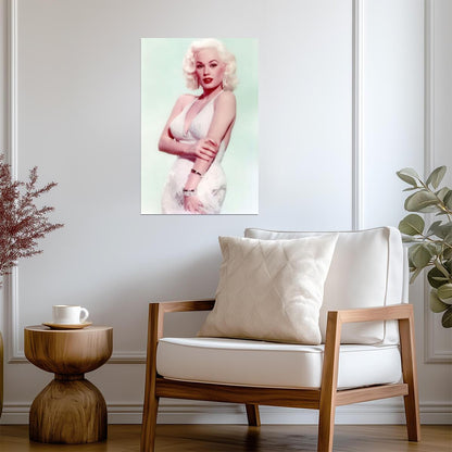 Mamie Van Doren in White Dress with Red Lipstick Poster | Actress Print - Celebrities Poster