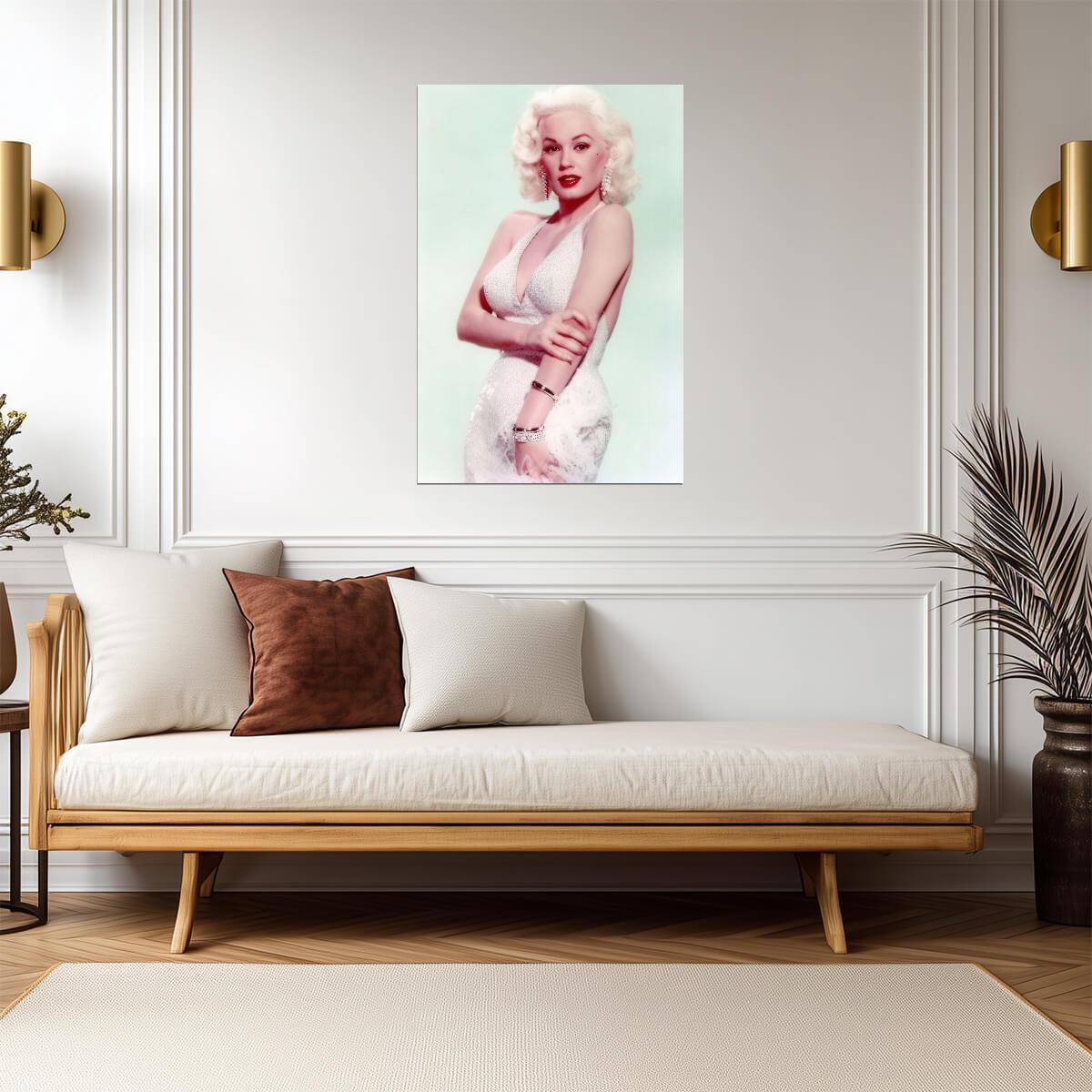 Mamie Van Doren in White Dress with Red Lipstick Poster | Actress Print - Celebrities Poster