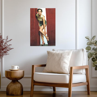 Marion Cotillard in Green Dress Poster | Red Background Wall Art Print - Celebrities Poster