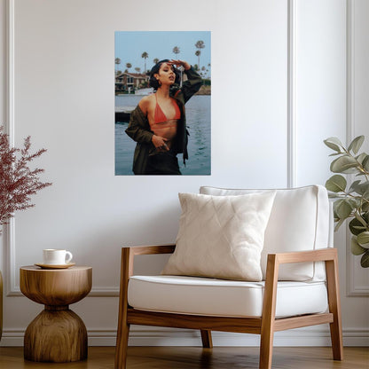 Alexa Demie in Red Swimsuit and Dark Jacket Poster | Sexy Actress Print - Celebrities Poster