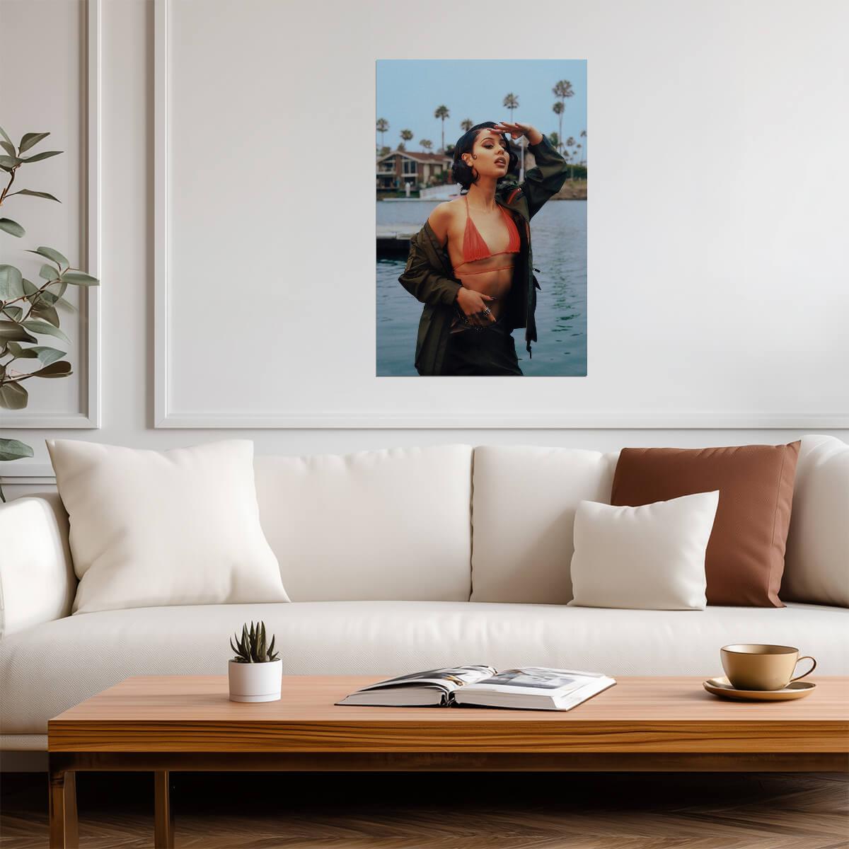 Alexa Demie in Red Swimsuit and Dark Jacket Poster | Sexy Actress Print - Celebrities Poster