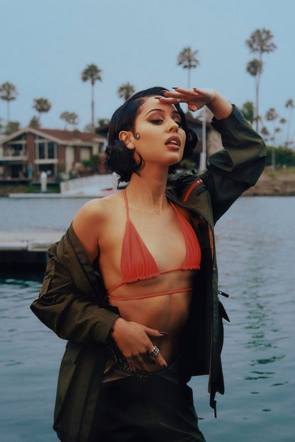 Alexa Demie in Red Swimsuit and Dark Jacket Poster | Sexy Actress Print - Celebrities Poster