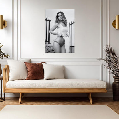 Ana De Armas in White Swimsuit Poster | Black and White Wall Art Print - Celebrities Poster