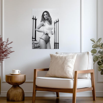 Ana De Armas in White Swimsuit Poster | Black and White Wall Art Print - Celebrities Poster