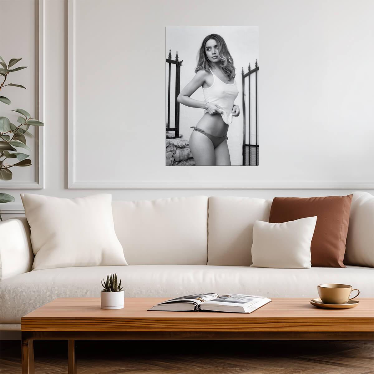 Ana De Armas in White Swimsuit Poster | Black and White Wall Art Print - Celebrities Poster