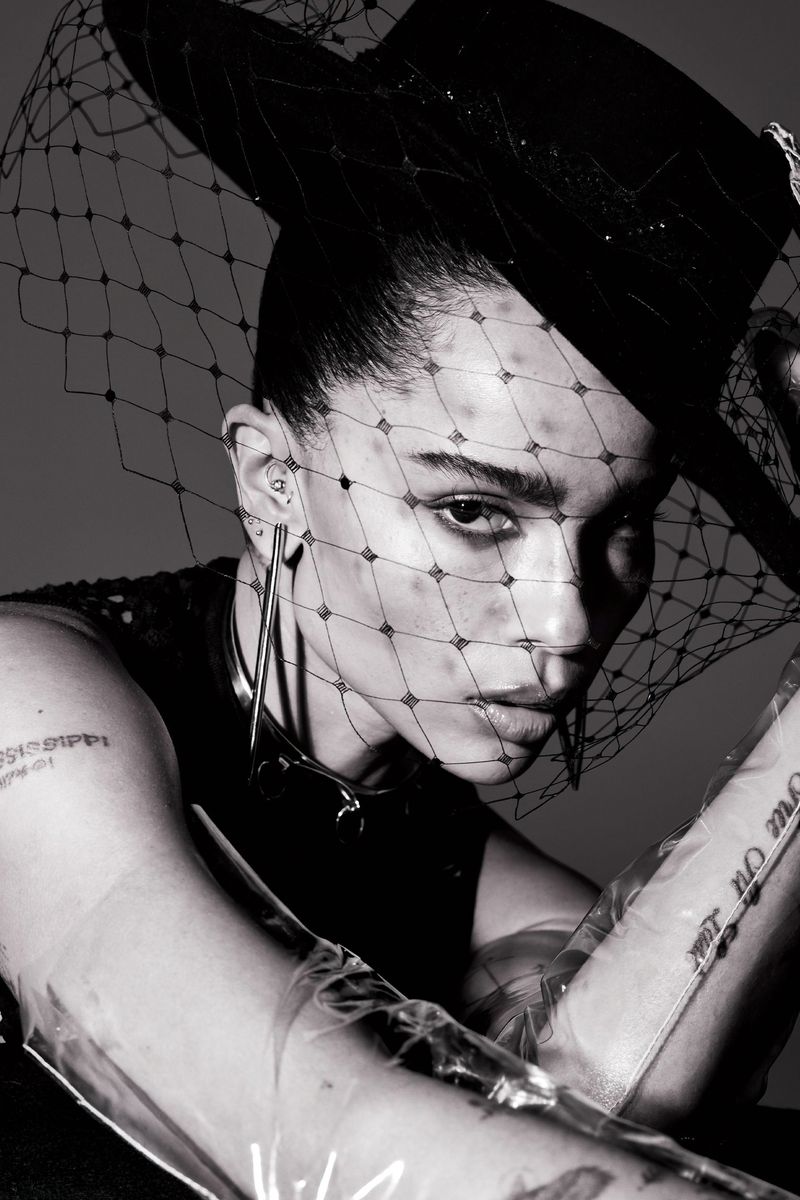 Zoe Kravitz Hat with Netting Poster | Black and White Wall Art Print - Celebrities Poster