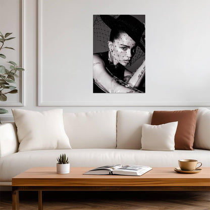 Zoe Kravitz Hat with Netting Poster | Black and White Wall Art Print - Celebrities Poster
