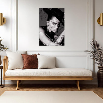 Zoe Kravitz Hat with Netting Poster | Black and White Wall Art Print - Celebrities Poster