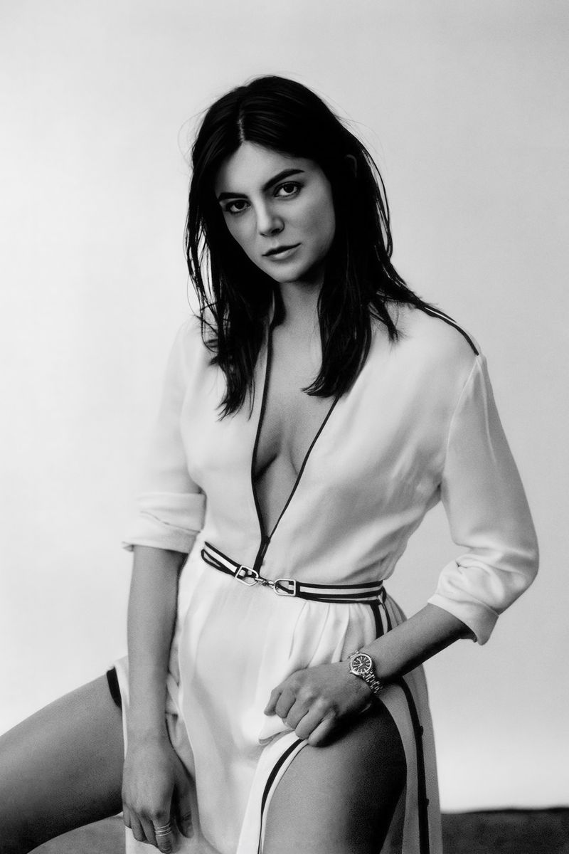 Monica Barbaro in White Shirt Dress Poster | Black and White Portrait Print - Celebrities Poster