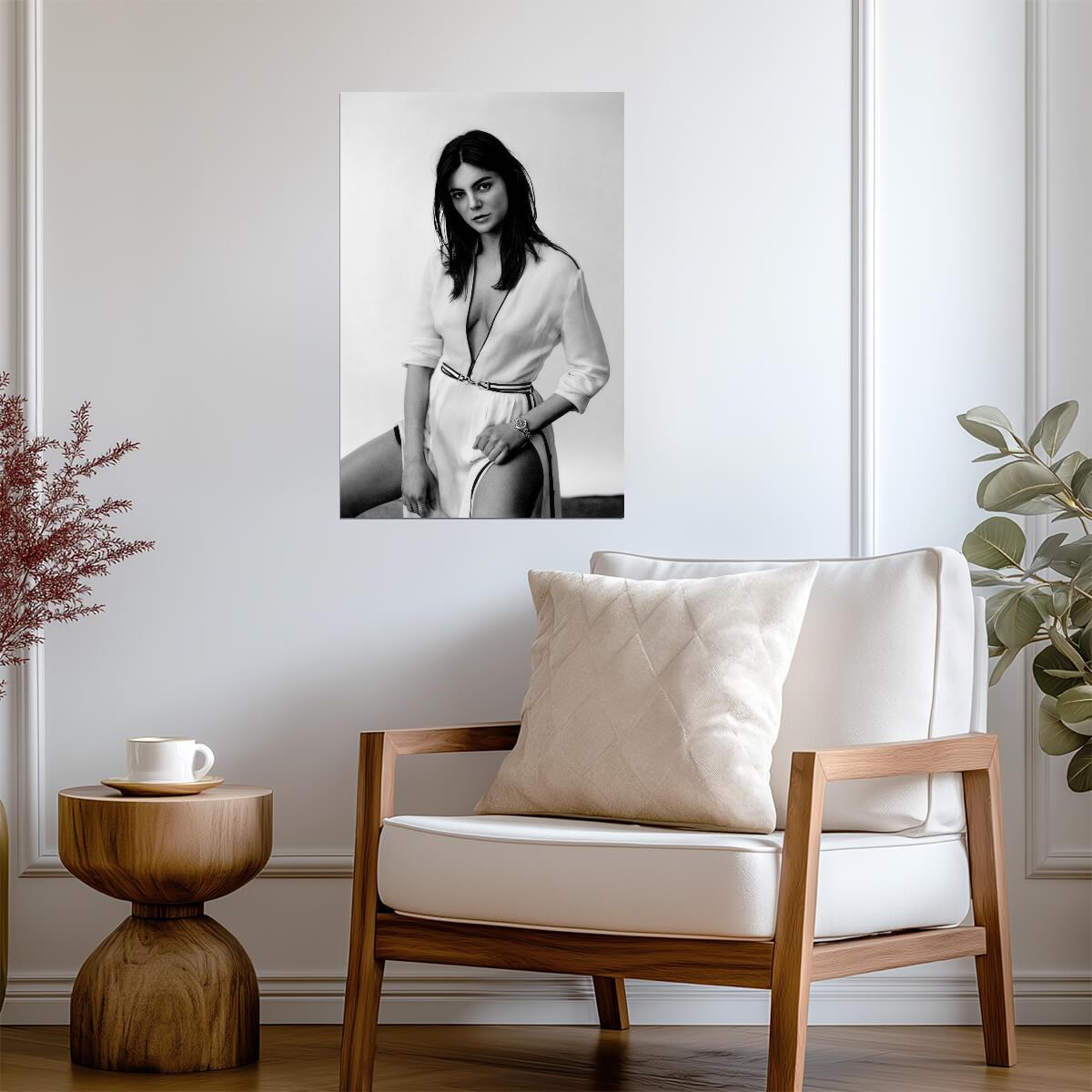 Monica Barbaro in White Shirt Dress Poster | Black and White Portrait Print - Celebrities Poster