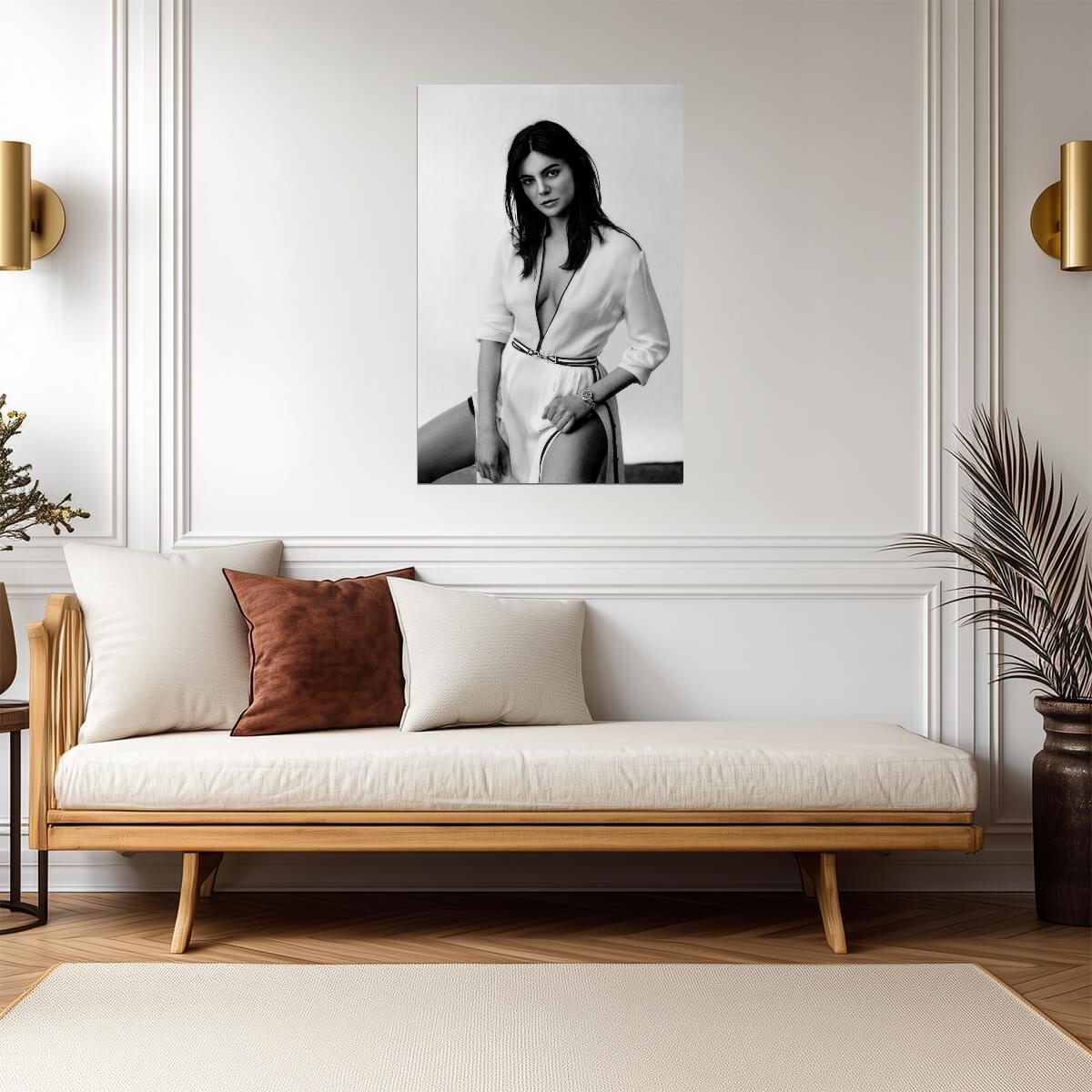 Monica Barbaro in White Shirt Dress Poster | Black and White Portrait Print - Celebrities Poster
