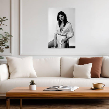 Monica Barbaro in White Shirt Dress Poster | Black and White Portrait Print - Celebrities Poster