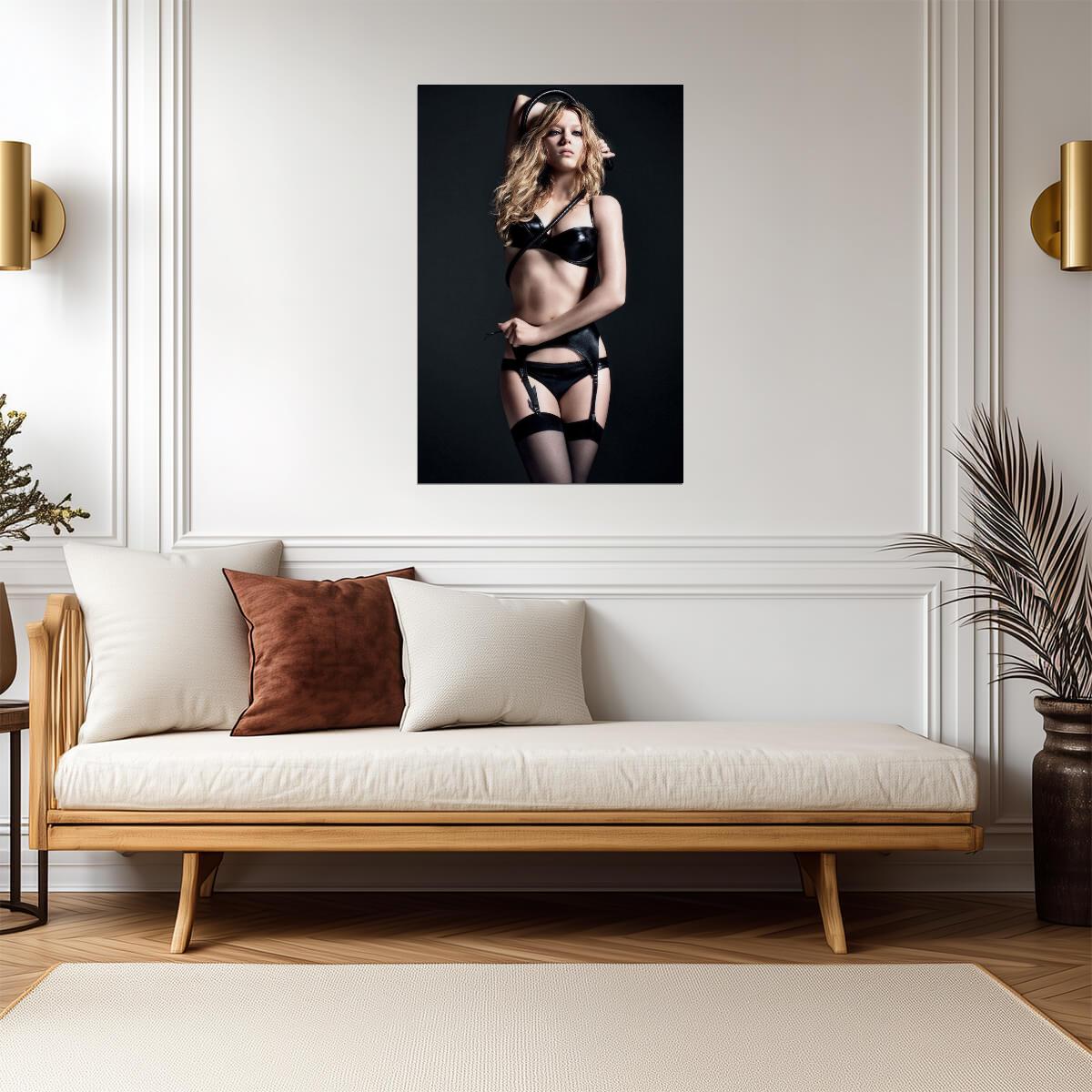 Lea Seydoux in Black Leather Lingerie Poster | Sexy Actress Wall Art Print - Celebrities Poster