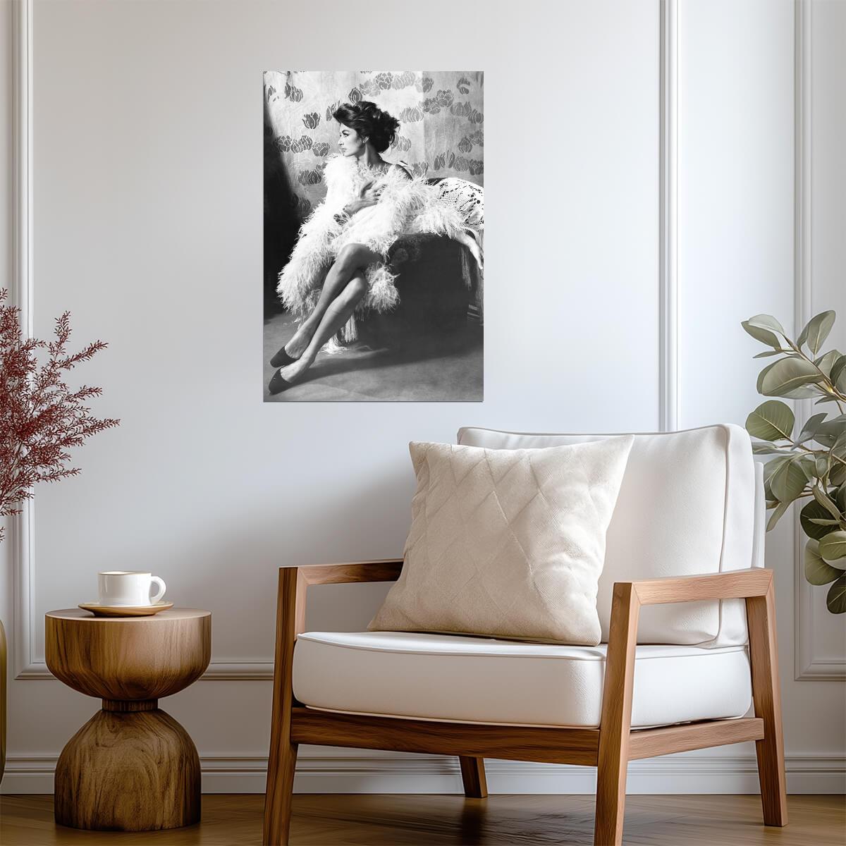 Anouk Aimee Elegant Pose Poster | Black and White Wall Art Print - Celebrities Poster