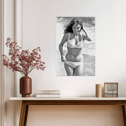 Jacqueline Bisset in Bikini Poster | Black and White Beach Wall Art Print - Celebrities Poster