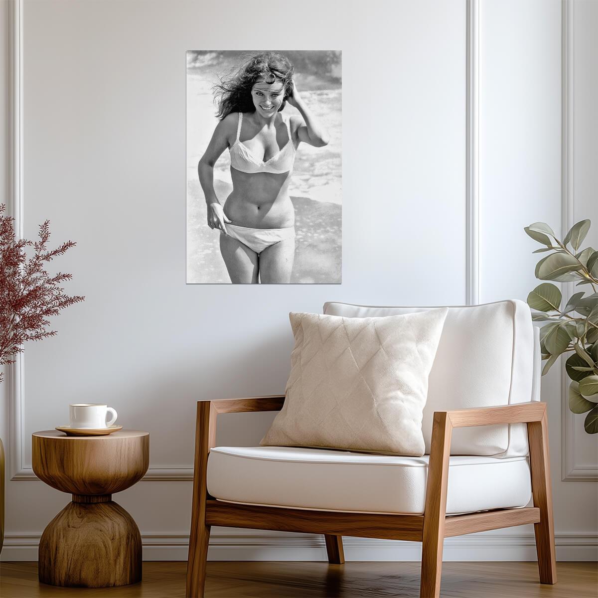 Jacqueline Bisset in Bikini Poster | Black and White Beach Wall Art Print - Celebrities Poster