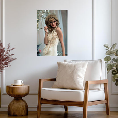 Goldie Hawn in Silk Dress Poster | Smoking Portrait Wall Art Print - Celebrities Poster