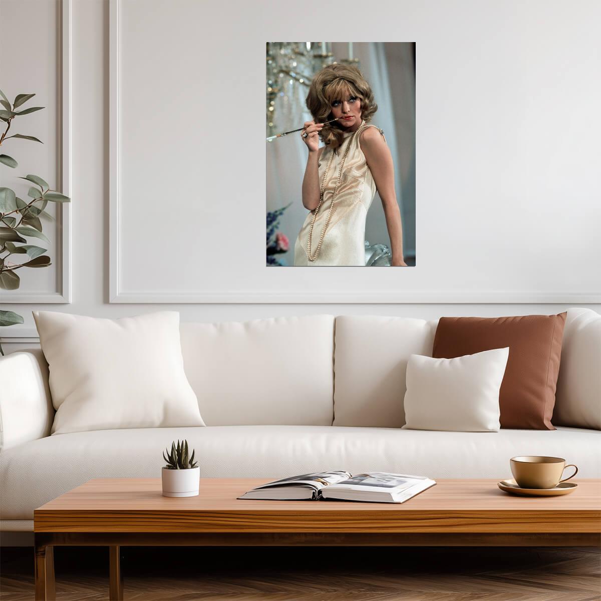 Goldie Hawn in Silk Dress Poster | Smoking Portrait Wall Art Print - Celebrities Poster