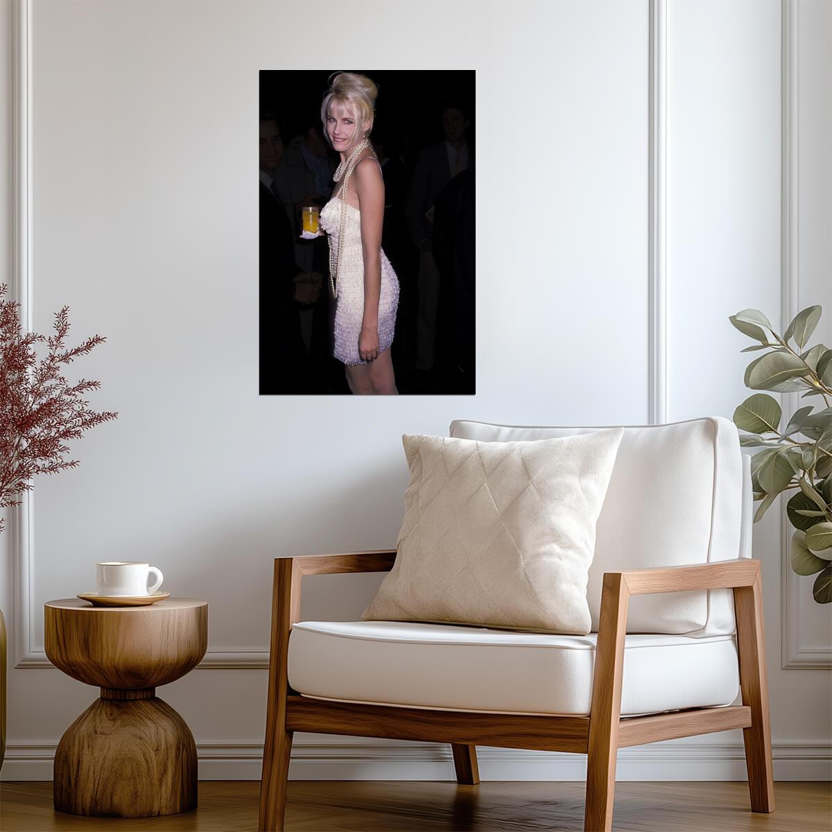 Daryl Hannah in White Dress Poster | 1990s Pearl Necklace Wall Art Print - Celebrities Poster