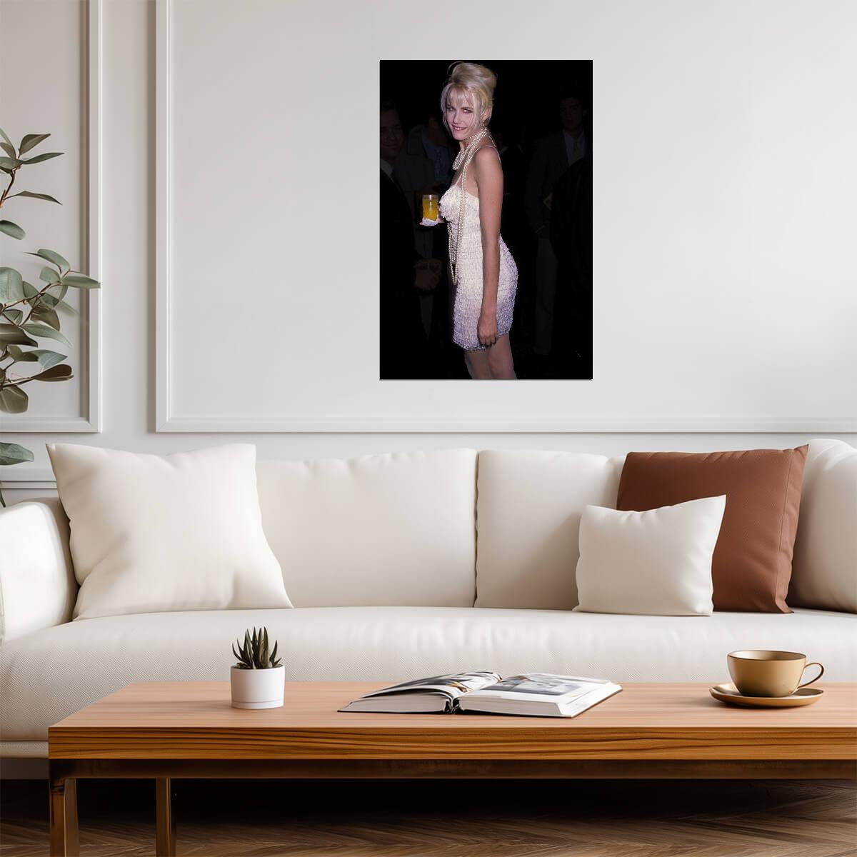 Daryl Hannah in White Dress Poster | 1990s Pearl Necklace Wall Art Print - Celebrities Poster