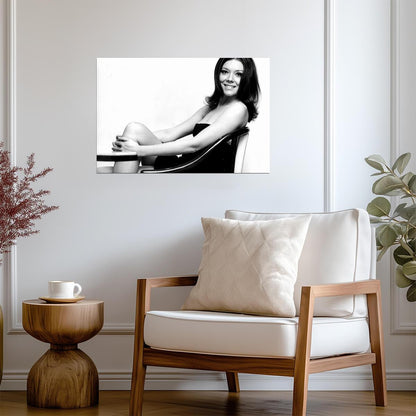 Diana Rigg Smiling Portrait Poster | Black and White Wall Art Print - Celebrities Poster