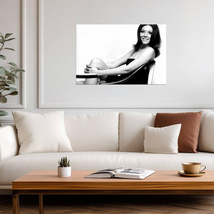 Diana Rigg Smiling Portrait Poster | Black and White Wall Art Print - Celebrities Poster