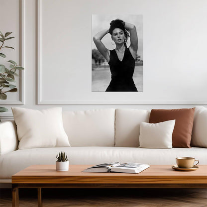 Monica Bellucci in Black Dress Poster | Black and White Portrait Print - Celebrities Poster