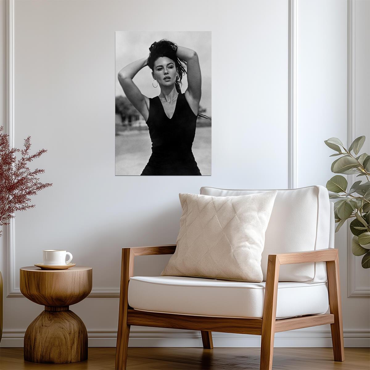 Monica Bellucci in Black Dress Poster | Black and White Portrait Print - Celebrities Poster