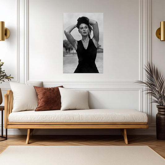 Monica Bellucci in Black Dress Poster | Black and White Portrait Print - Celebrities Poster
