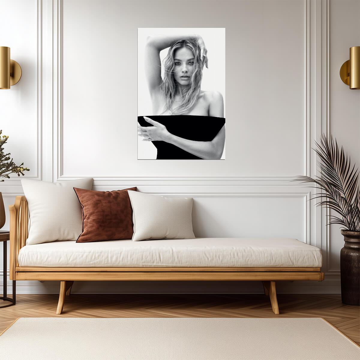 Margot Robbie in Black Top Poster | Black and White Portrait Wall Art Print - Celebrities Poster