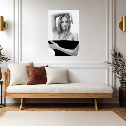 Margot Robbie in Black Top Poster | Black and White Portrait Wall Art Print - Celebrities Poster