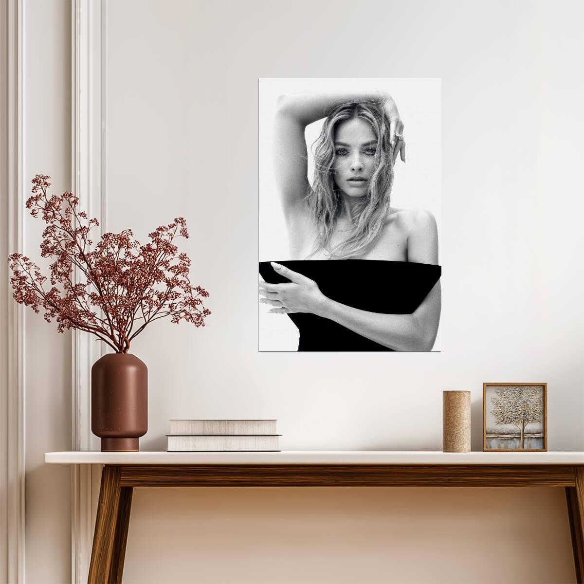 Margot Robbie in Black Top Poster | Black and White Portrait Wall Art Print - Celebrities Poster