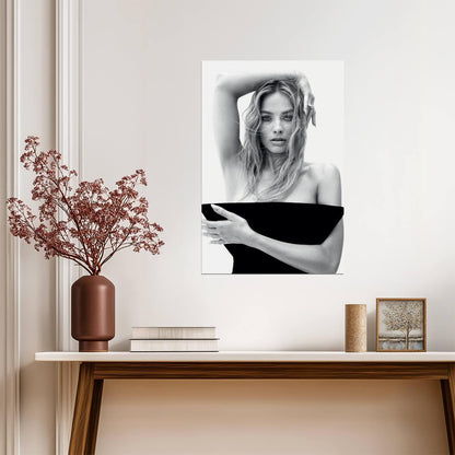 Margot Robbie in Black Top Poster | Black and White Portrait Wall Art Print - Celebrities Poster