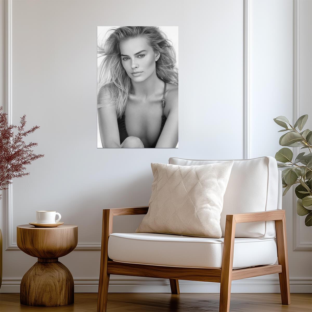 Margot Robbie Close Up Portrait Poster | Black and White Wall Art Print - Celebrities Poster